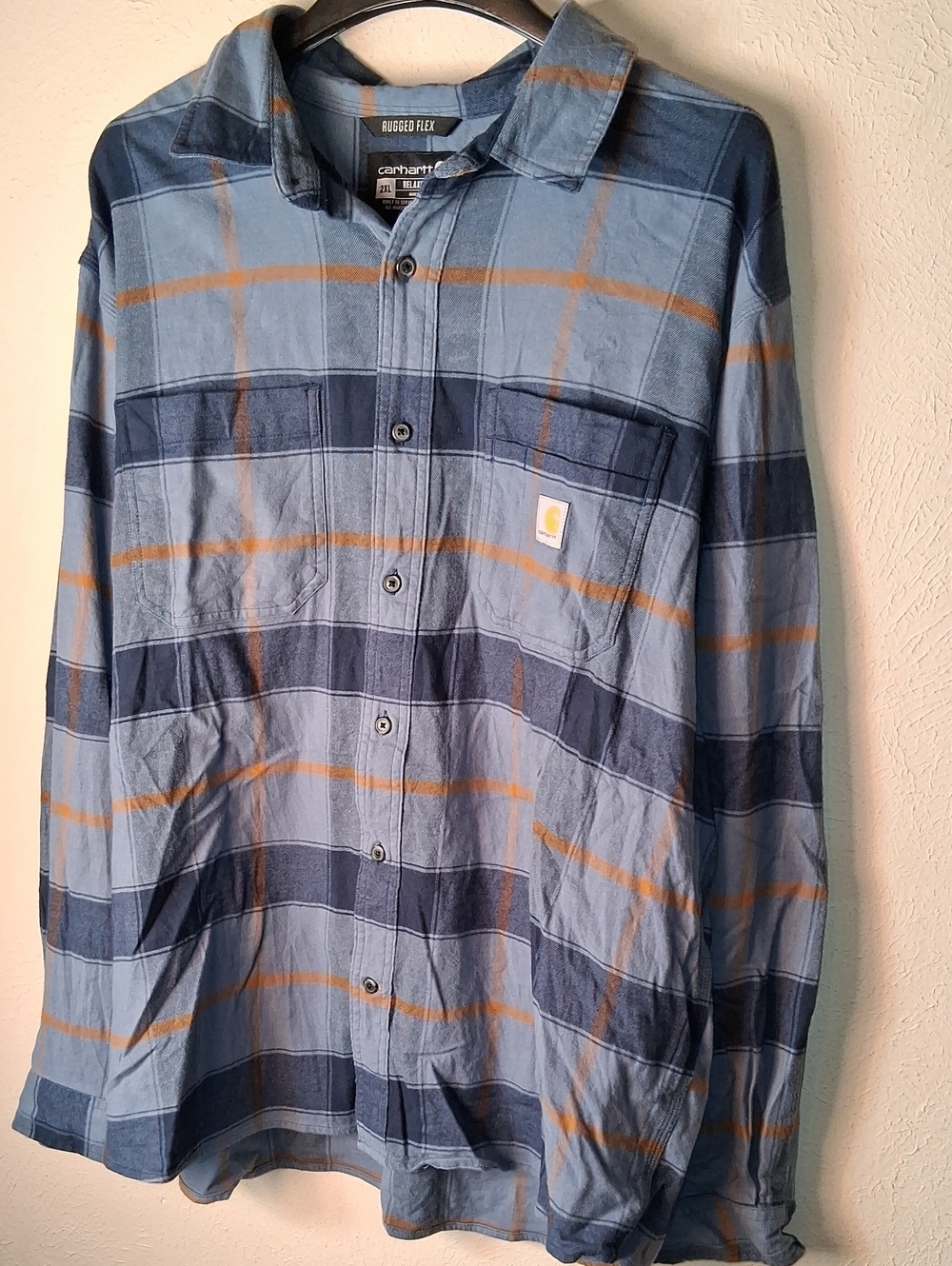 Carhartt Blue and Navy Plaid Rugged Flex Button-Down Shirt